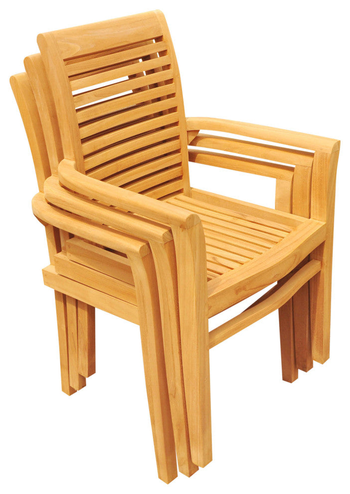 13-Piece Teak Dining Set 122" XL Rectangle Table, 12 Mas Stacking Arm Chairs