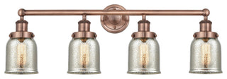 Small Bell 4-Light 34" Bath Vanity Light, Antique Copper Finish, Mercury Shade