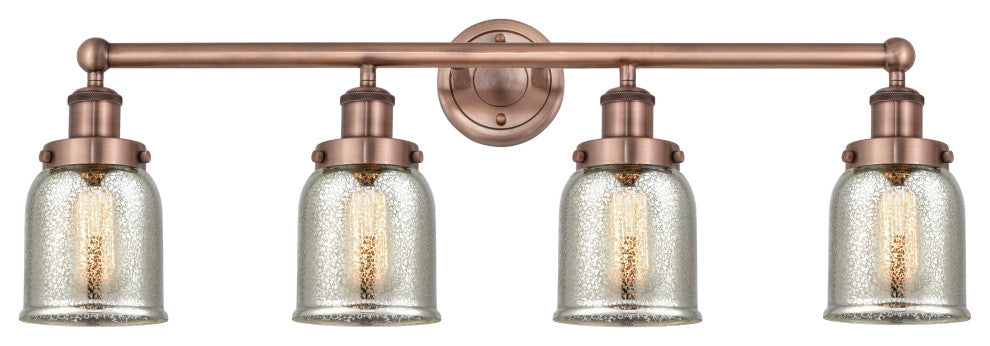 Small Bell 4-Light 34" Bath Vanity Light, Antique Copper Finish, Mercury Shade