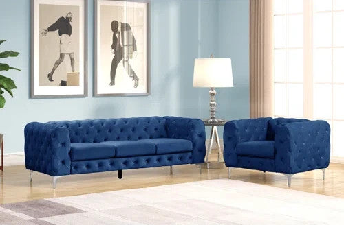 Rebekah 2 Piece Velvet Standard Foam Living Room Set Sofa+Chair, Royal Blue Velvet
