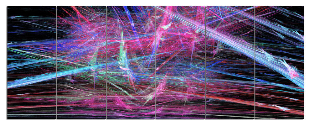 Pink Blue Magical Fractal Pattern, Abstract Canvas Wall Art, 70"x28", 6 Panels