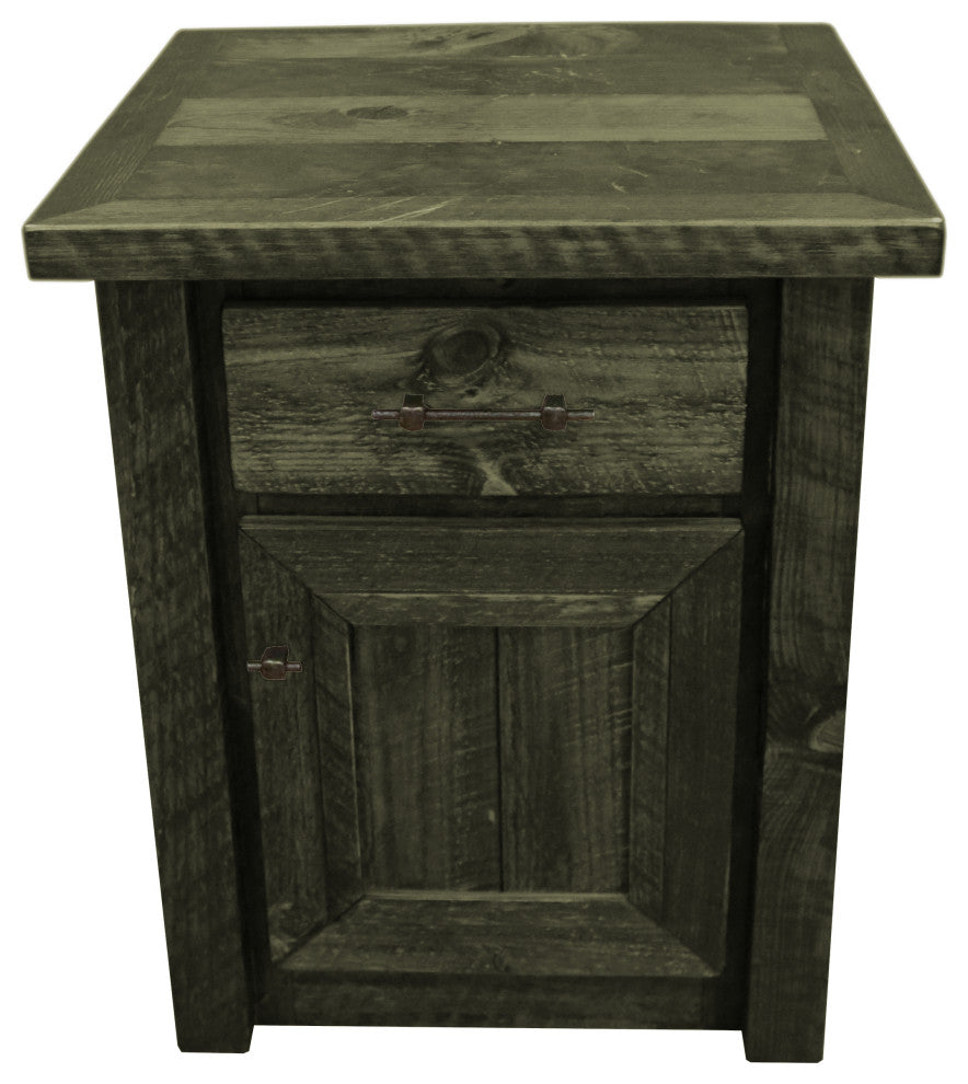 Barnwood Style Timber Peg 3-Drawer 1-Drawer 1-Door Nightstand, Weathered Slate