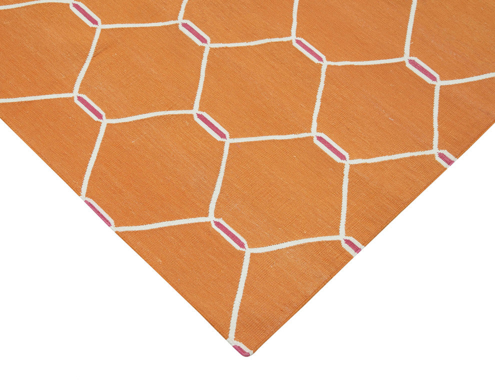Rug N Carpet - Handmade Wool 3' 8'' x 5' 7'' Modern Design Dhurrie Kilim Rug