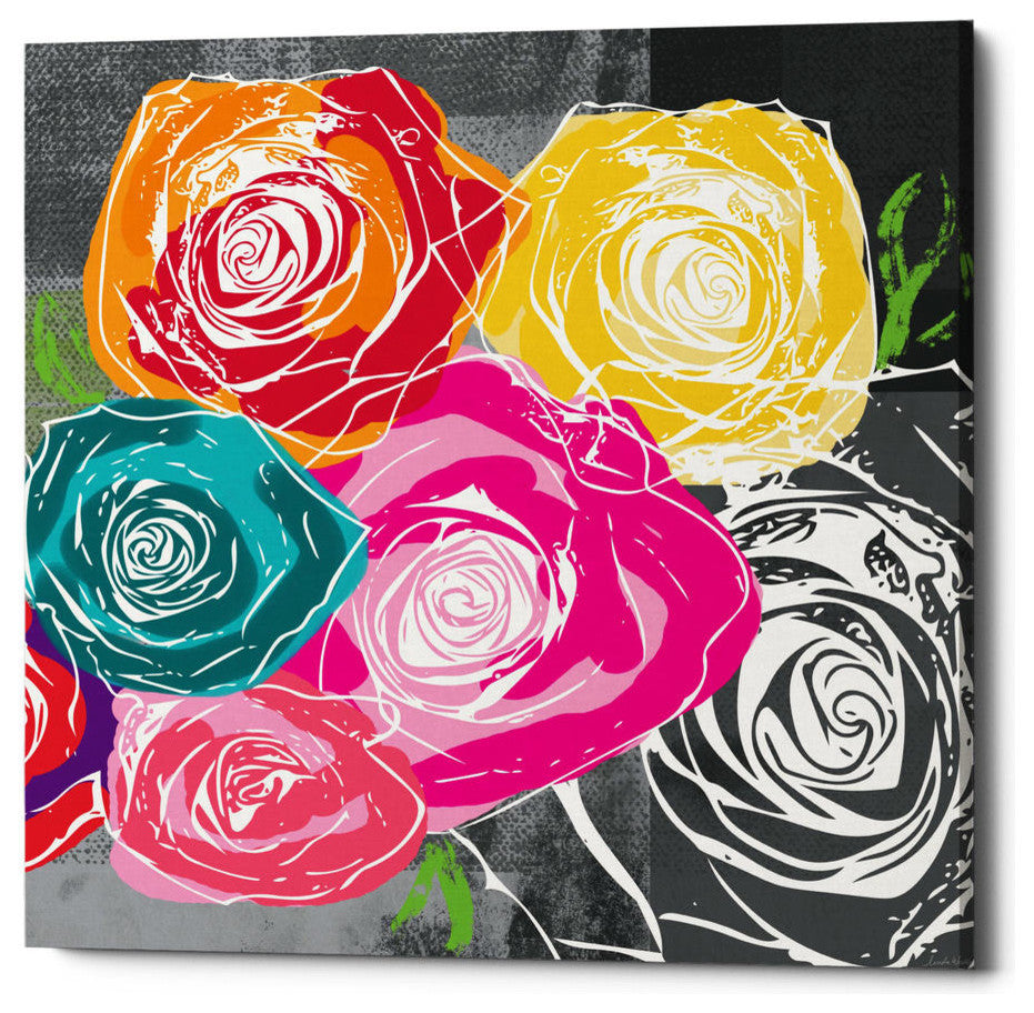 Epic Graffiti "Colorful Roses II" by Linda Woods, Giclee Canvas Art, 26"x26"