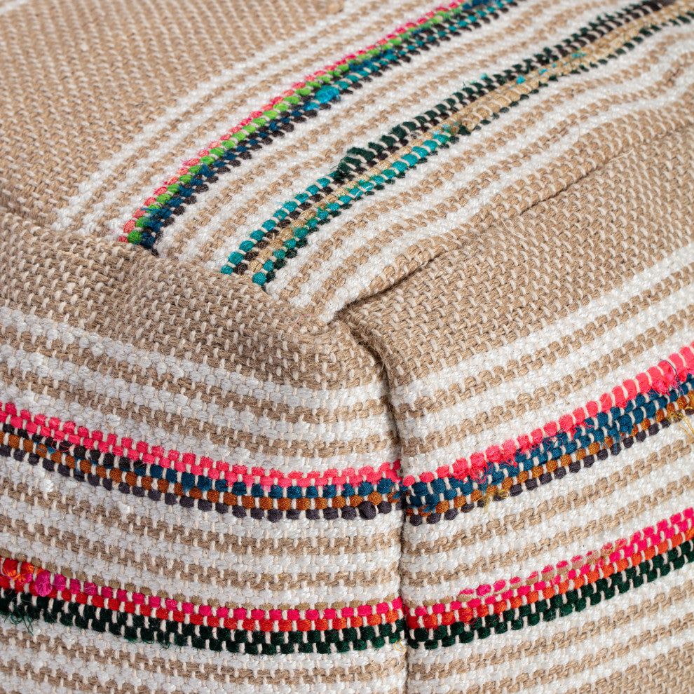 Soulard 20" x 20" x 20" Beige and Multicolor Pouf