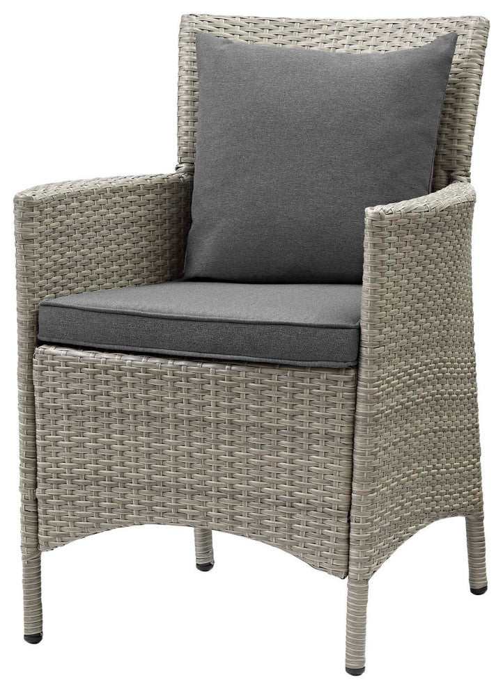 Side Dining Chair and Table Set, Rattan, Wicker, Gray, Modern, Outdoor
