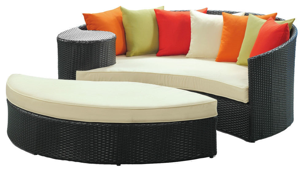 Espresso Multicolor Taiji Outdoor Patio Wicker Daybed