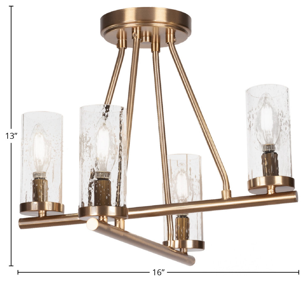 Trinity 4 Light Semi-Flush Shown, New Age Brass Finish With 2.5" Clear Bubble