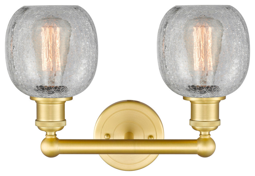 Belfast 2-Light 15" Bath Vanity Light, Satin Gold, Clear Crackle