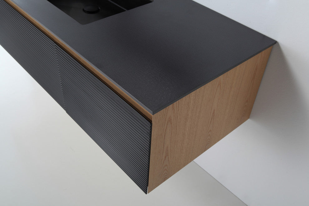 OSLO Wall Mount Modern Bathroom Vanity, Matte Black, 60"