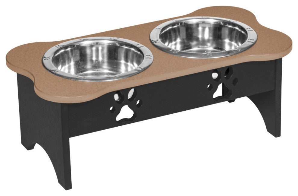 Poly Lumber Double Pet Feeder Stand, Weatherwood and Black, Medium - 2 Quart