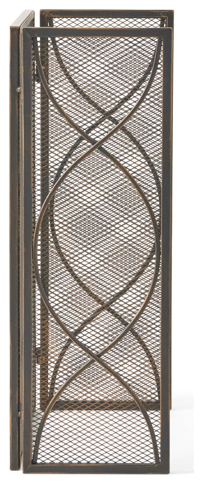 Laylah Modern Three Panel Iron Firescreen, Black Gold Finish