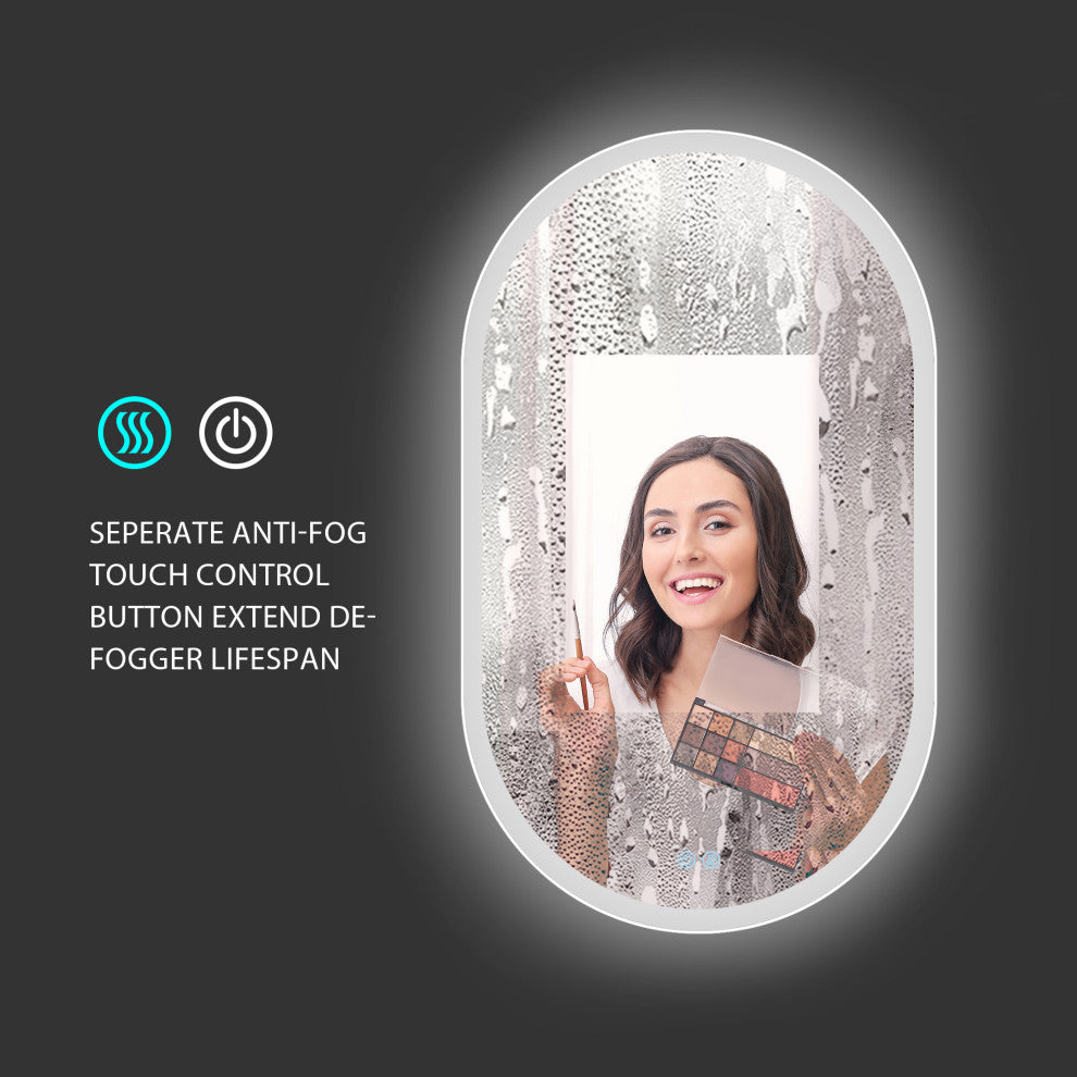 Anti-Fog Dimmable LED Oval Frameless Wall-mounted Bathroom Backlit Mirror, 40" X