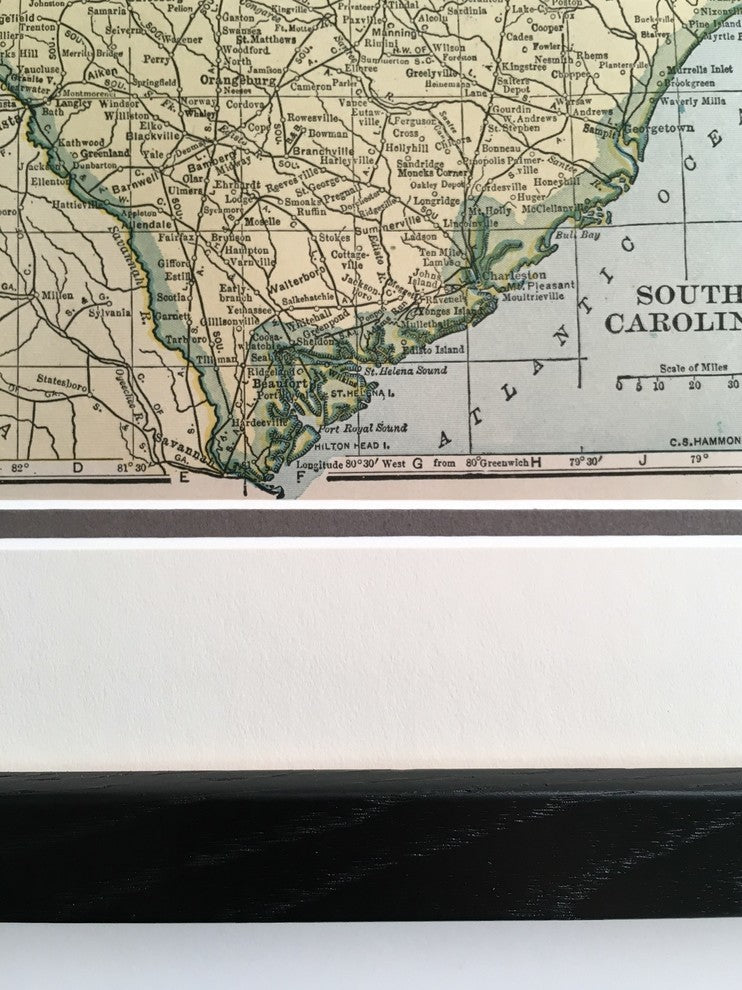 Vintage South Carolina Map, Framed Original SC Map- Authentic 1920s