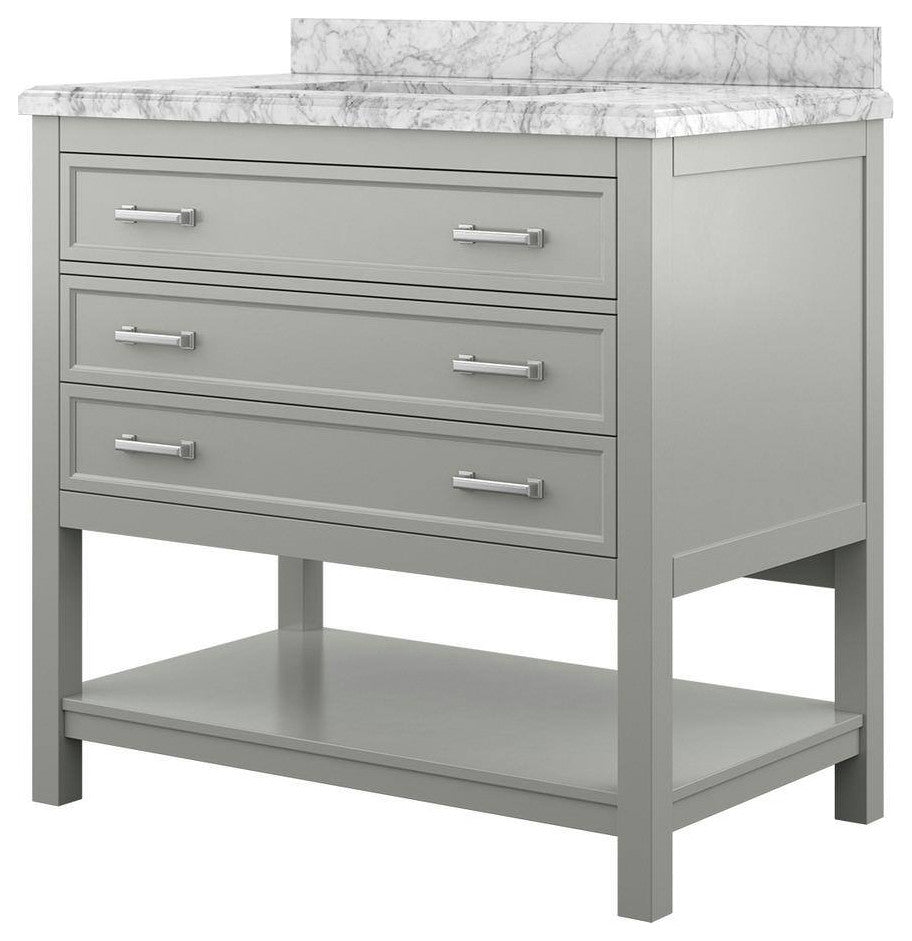 Affinity Bathroom Vanity With Carrara Marble Countertop, Grey, 37 in