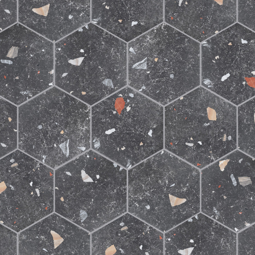 Sonar Hex Black Porcelain Floor and Wall Tile