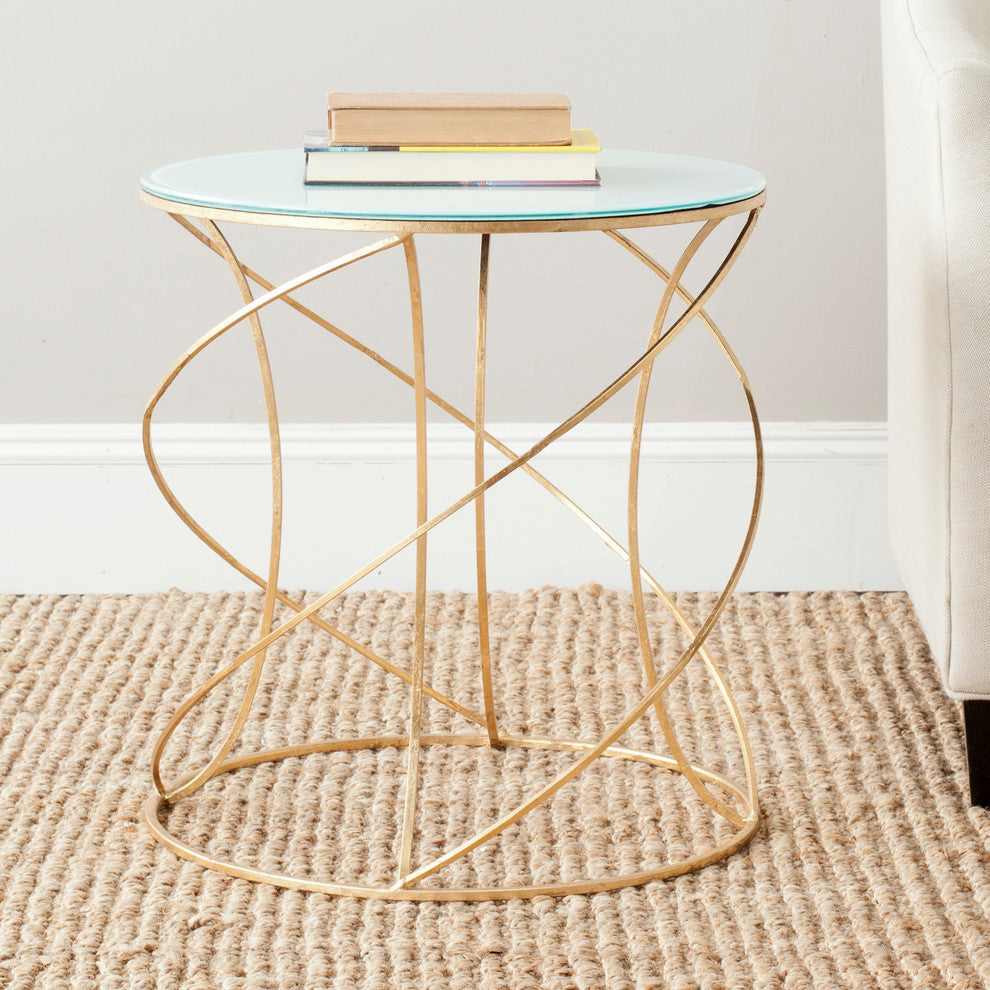 Safavieh Cagney Accent Table, Gold, White Glass Top