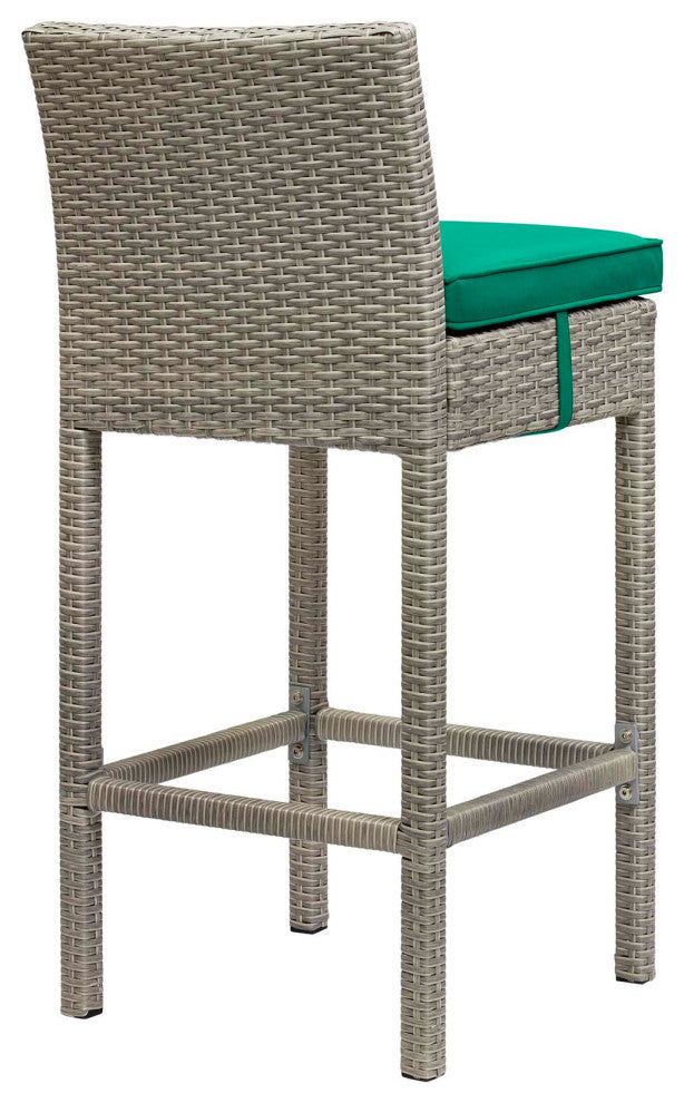 Light Gray Green Conduit Bar Stool Outdoor Patio Wicker Rattan Set of 2