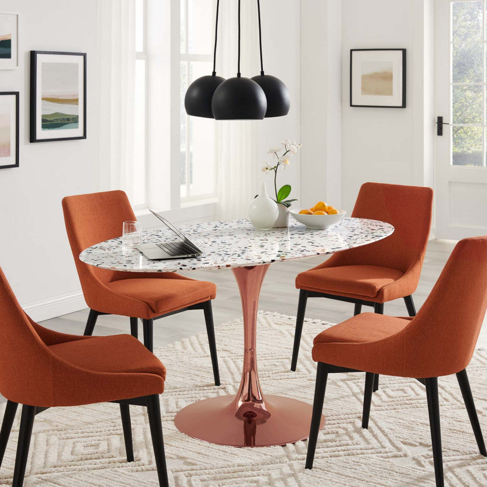 60" Dining Table, Oval, Pink White, Wood, Metal, Modern, Bistro Hospitality