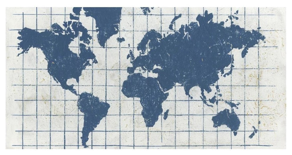 "Indigo Gild World Map I" Digital Paper Print by Kathrine Lovell, 26"x14"