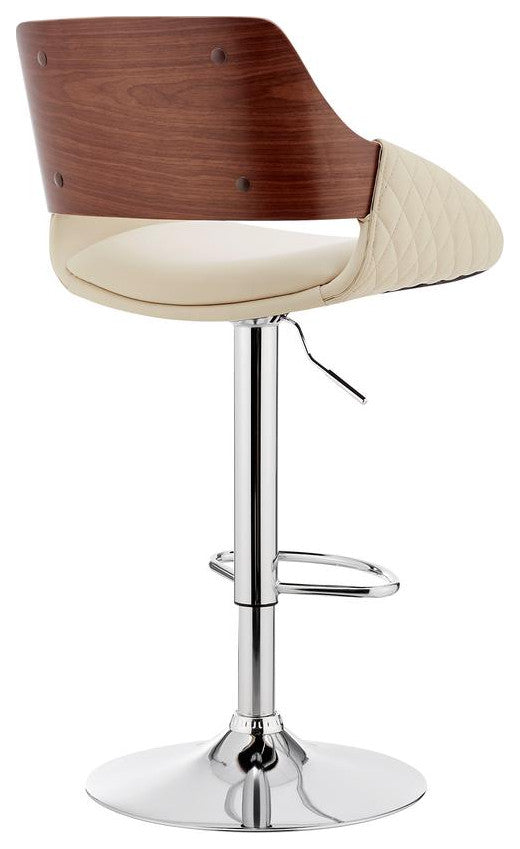 Colby Adjustable Cream Faux Leather and Chrome Finish Bar Stool