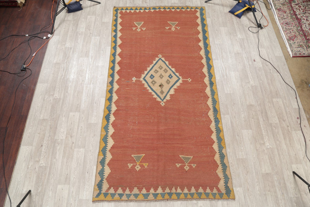 Consigned, Kilim Oriental Traditional Hand-Woven Persian Area Rug, Orange, 6x11