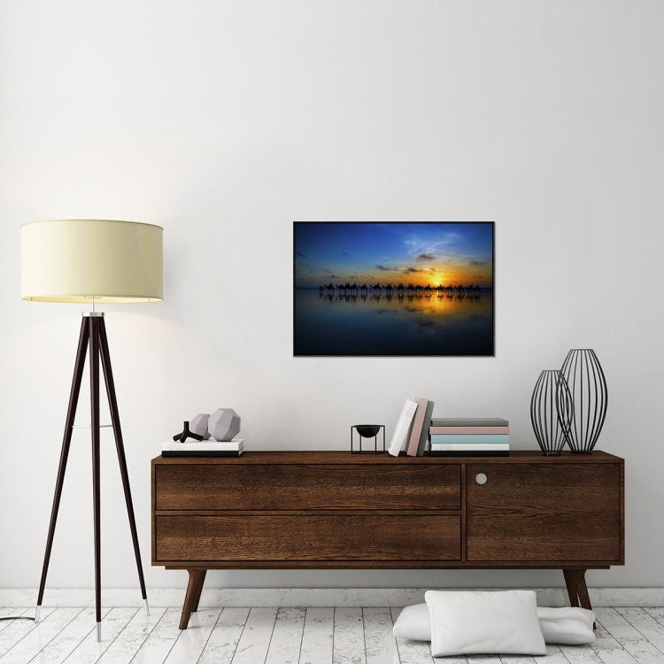"Sunset Camel Ride" Framed Canvas Giclee by Louise Wolbers, 37x25"