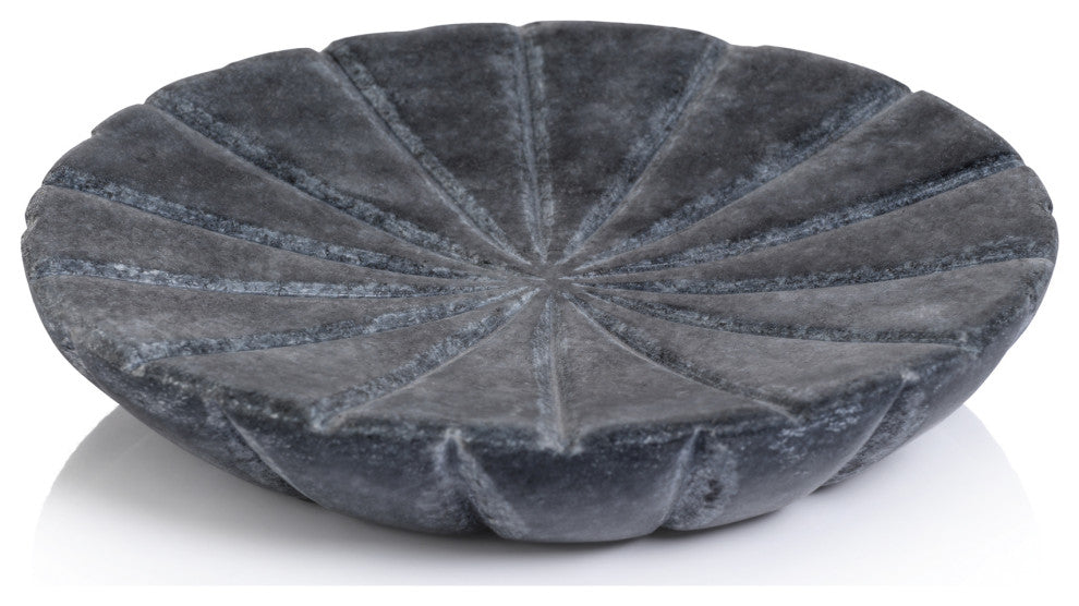 Kara 2-Piece Flower Marble Decorative Dish Set, Gray