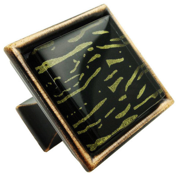 Hand Painted Abstract Golden Lines Crystal Glass Oil Rubbed Bronze Classic Knob