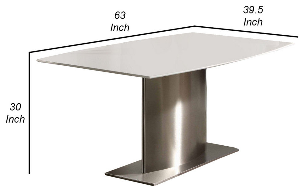 Benzara BM288132 Modern Dining Table With White Marble Top and Steel Base