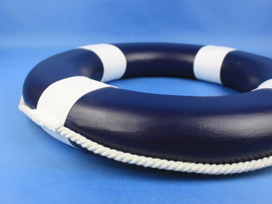 Decorative Lifering, 15", Dark Blue Painted With White Bands