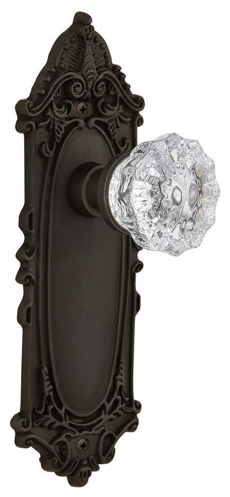 Victorian Plate Privacy Crystal Glass Door Knob, Oil Rubbed Bronze