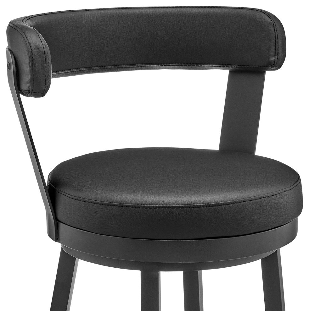 Bryant 26" Swivel Bar Stool, Black Finish and Black Faux Leather