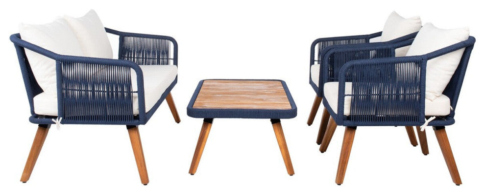 Safavieh Outdoor Raldin Rope 4 Piece Living Set Navy/Beige