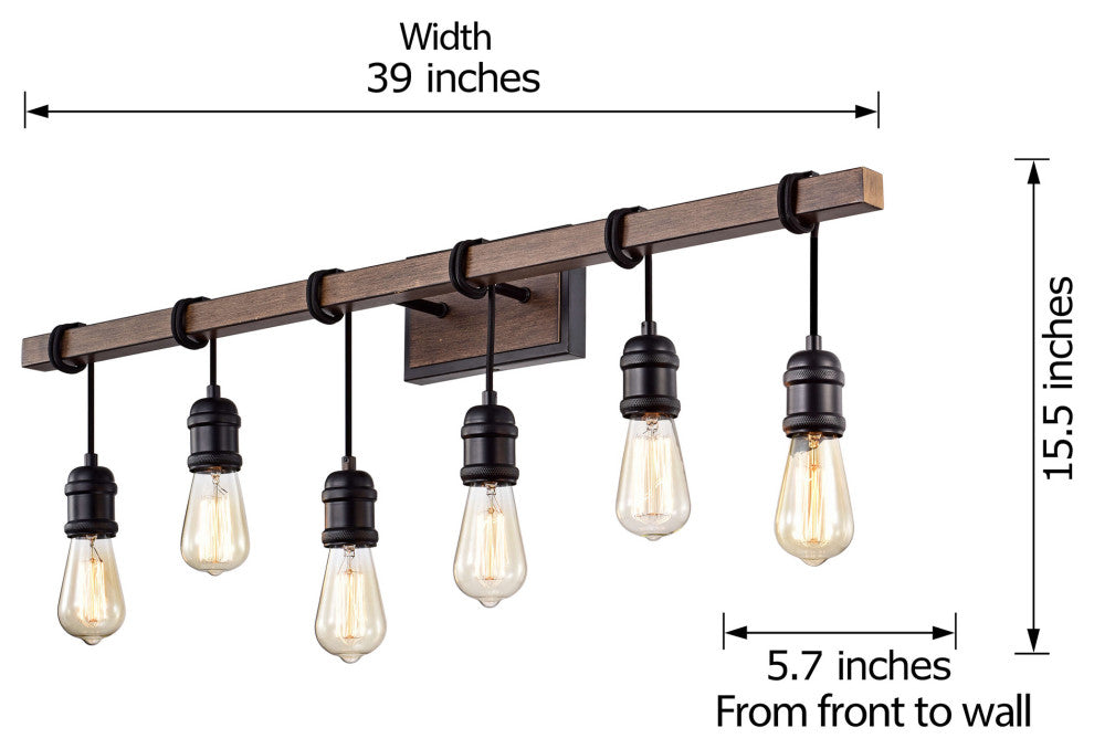 Amber 6-light Wall Sconce in Antique Black and Faux Wood Grain Finish