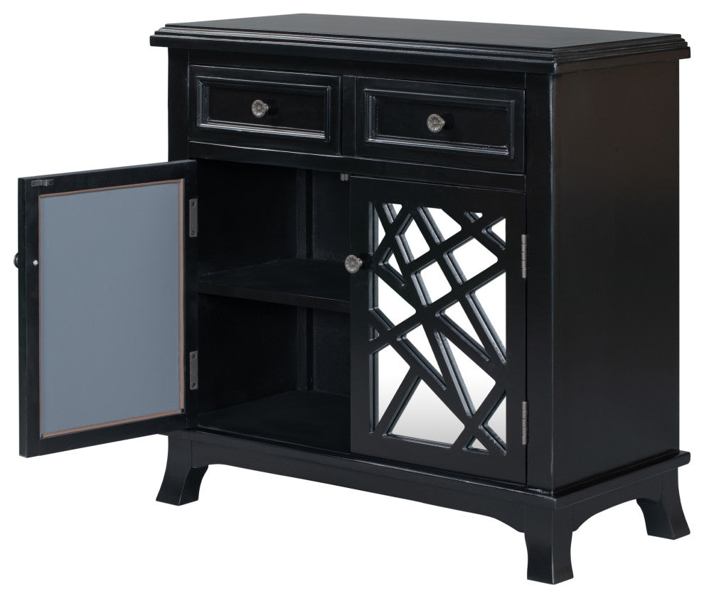 Wood Double Door Accent Cabinet with 2 Drawers, Black, 30'' X 14''