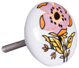 Knob-It Vintage Handpainted Ceramic Knobs, Set of 12, White/Yellow/Pink