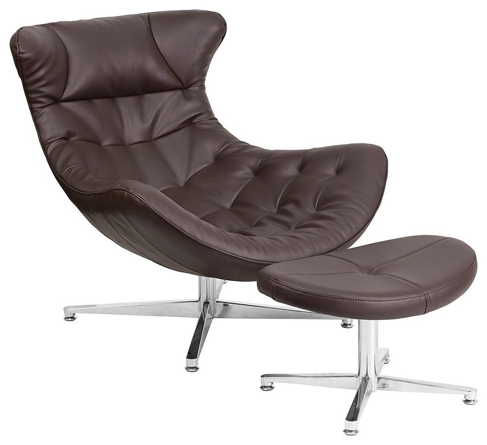 Leather Cocoon Chair With Ottoman, Brown