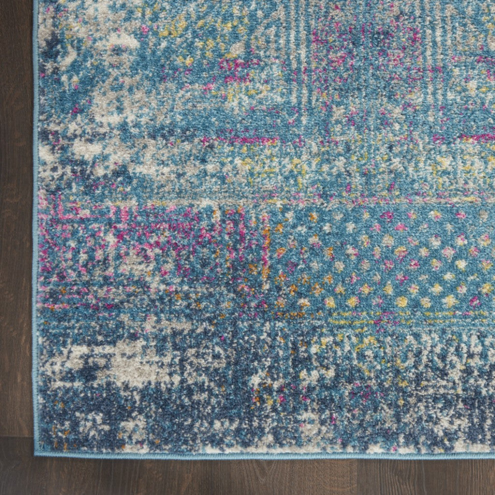 8" x 10" Blue Distressed Medallion Area Rug