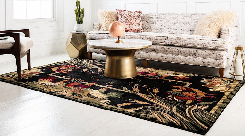 Novelty Farmland 5'x8' Rectangle Black Rooster Area Rug
