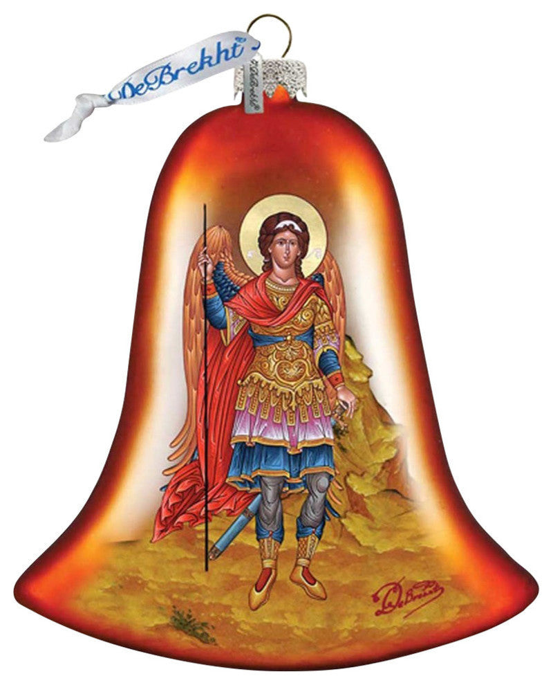 Hand Painted Saint Michael Bell Glass Scenic Ornament