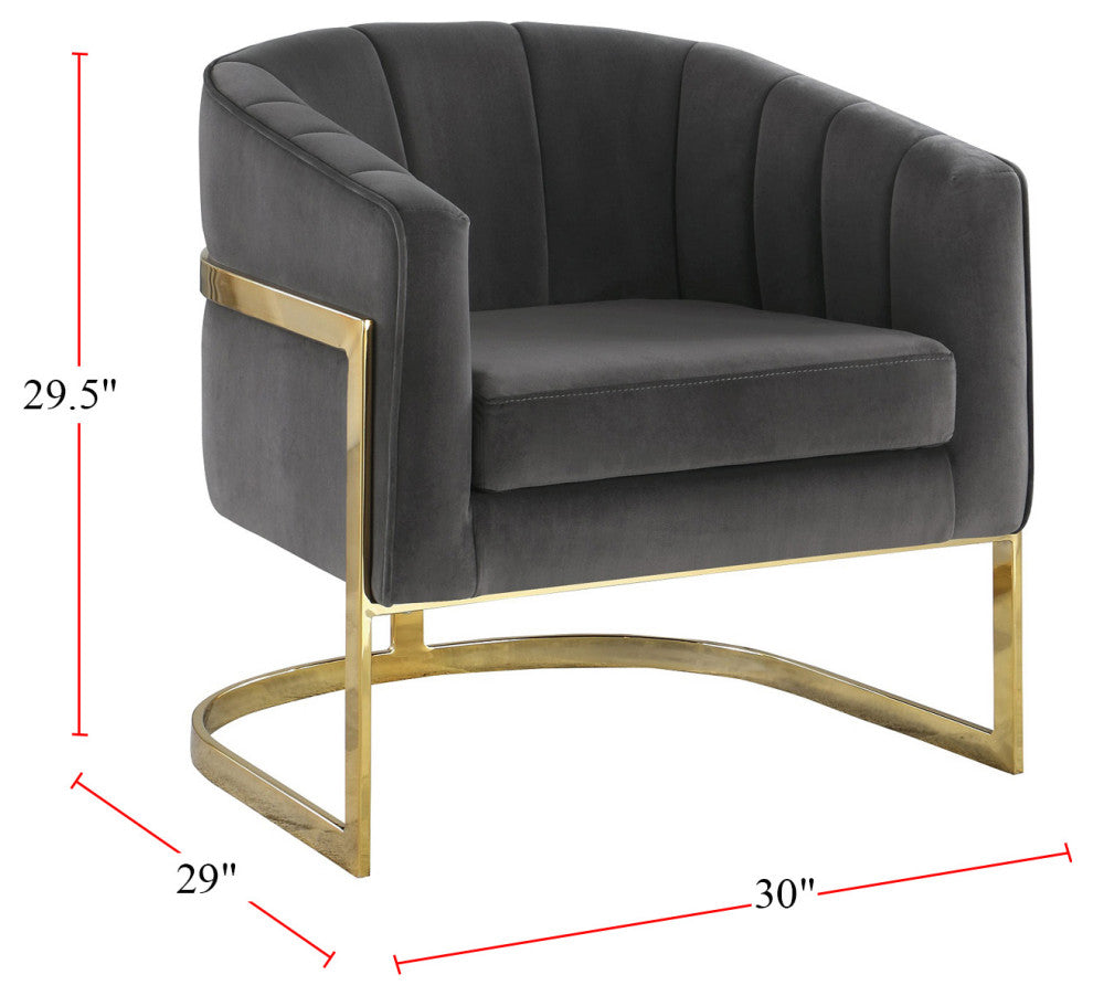 Accent Chair With Metal Frame, Dark Gray And Gold
