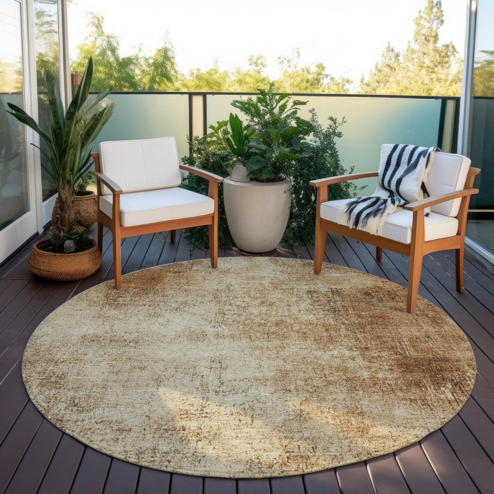 Machine Washable Indoor/Outdoor Chantille ACN1903 Beige 8' x 8' Round Rug