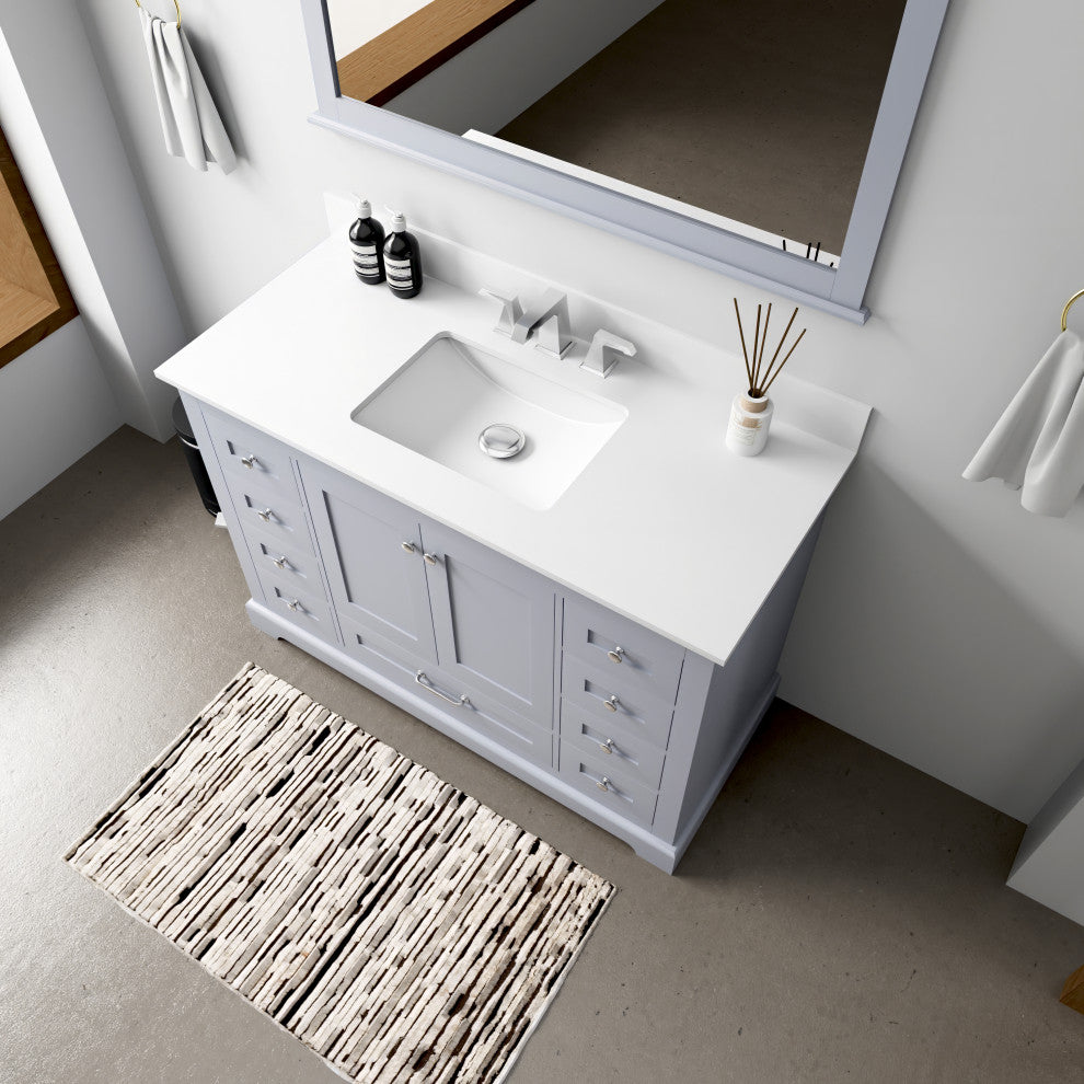 Dukes 48" Dark Grey Single Square Sink Vanity with Quartz Top, With Mirror