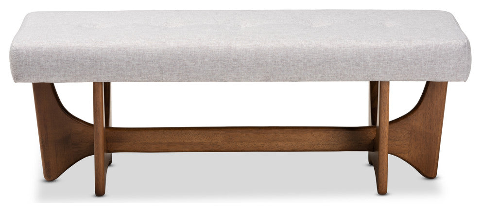 Graeme Grayish Beige Fabric Walnut Bench