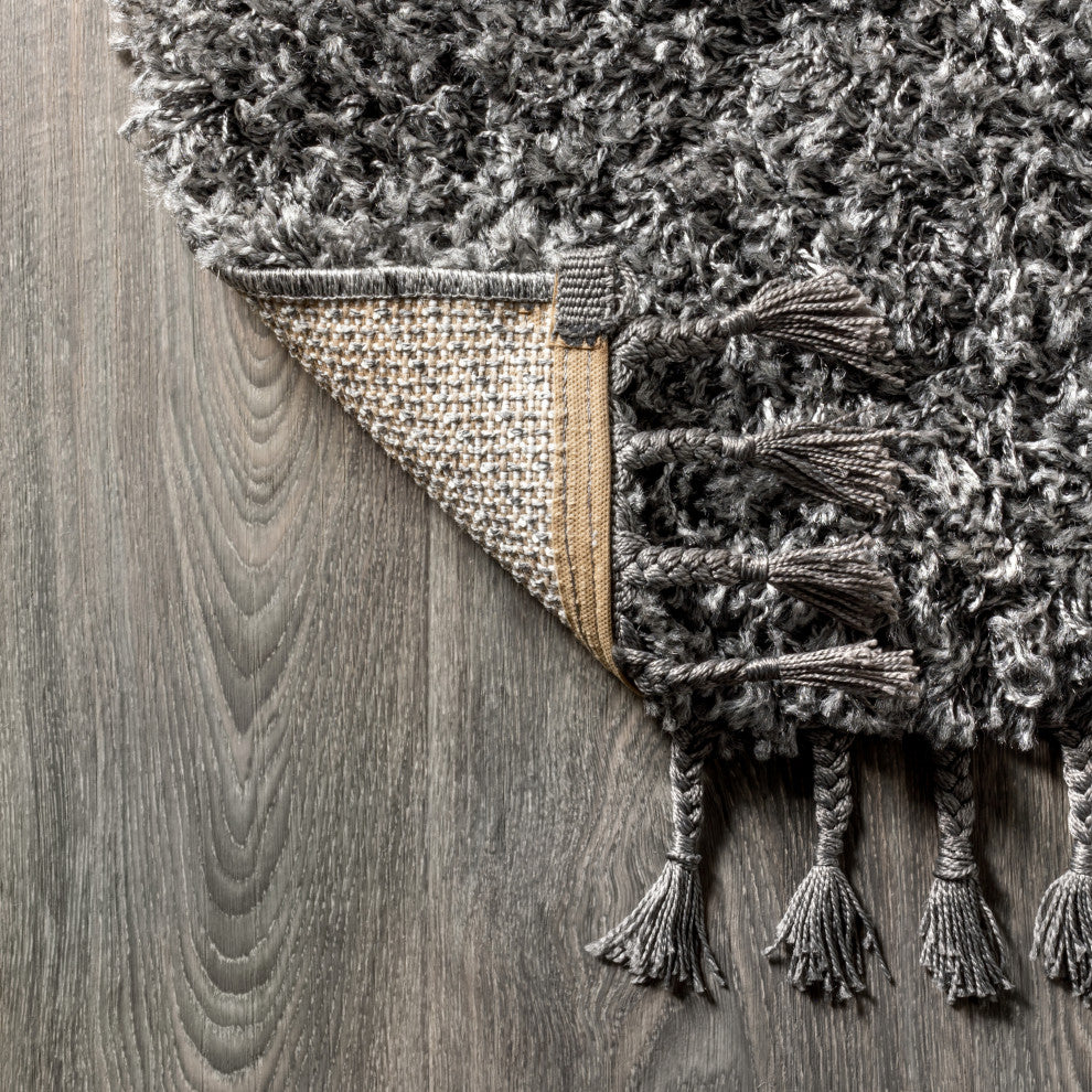 Mercer Shag Plush Tassel Area Rug, Charcoal, 8 X 10