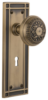 Mission Plate Privacy Egg & Dart Knob, Antique Brass