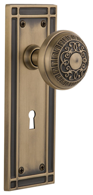 Mission Plate Privacy Egg & Dart Knob, Antique Brass