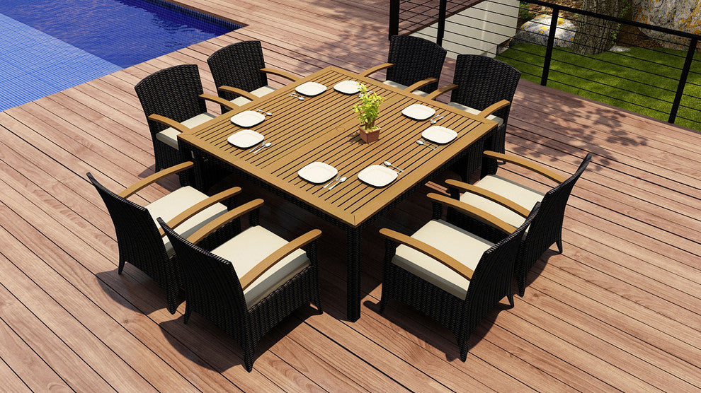 Arbor 9 Piece Arm Square Dining Set, Canvas Natural