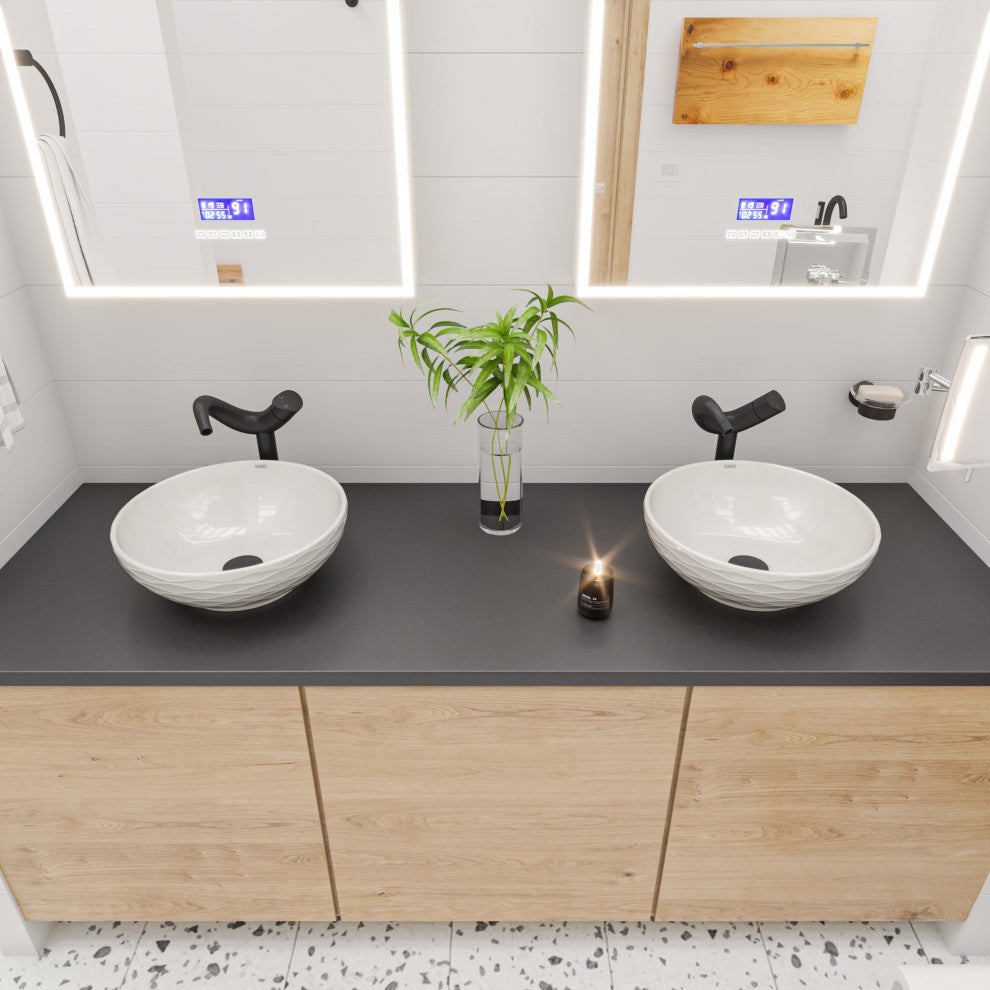 White 17" Decorative Round Vessel Above Mount Ceramic Sink